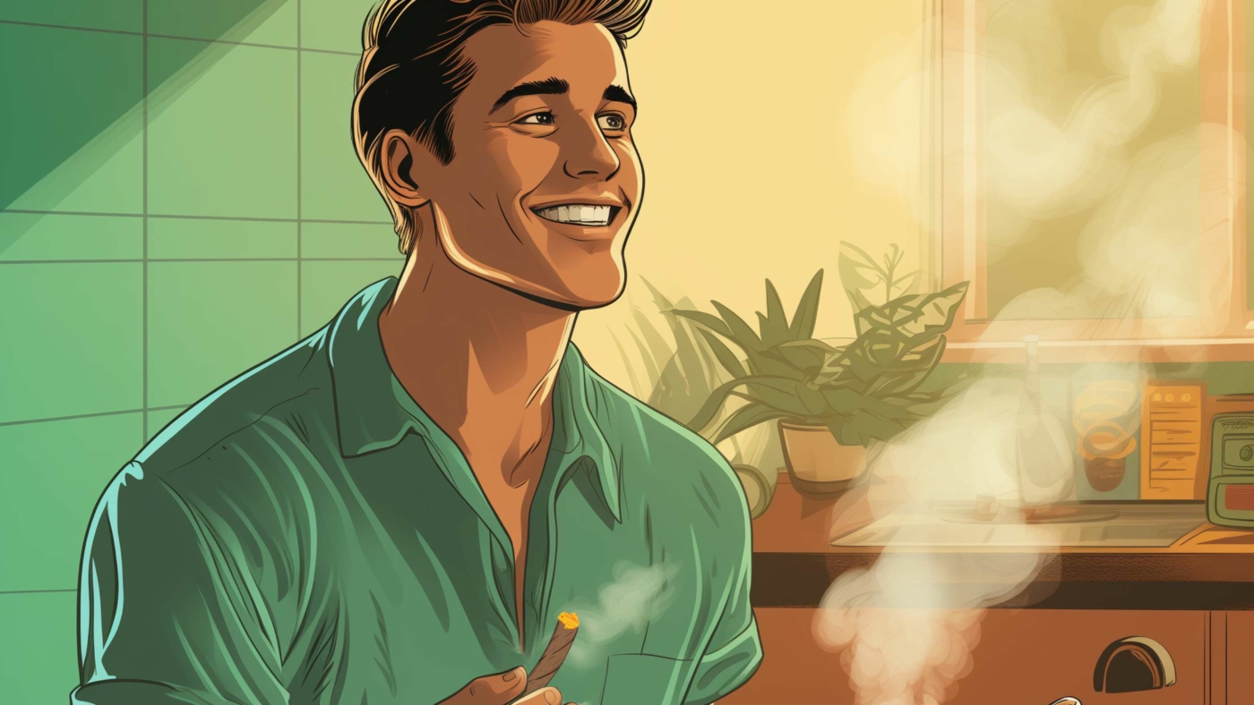 What Is The Recommended Dosage For Delta 8 Prerolls? 6 Indacloud. Image Of A Happy Guy Smoking Spliff In The Kitchen R Ffef6Eba 872A 40B4 8Ba8 Ff85C8787B2B.jpg