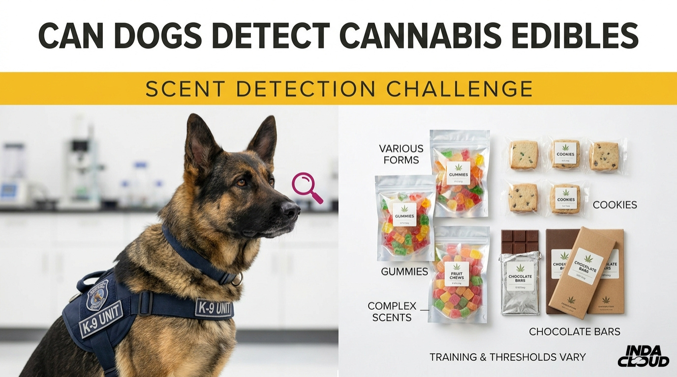 Police detection dog checking cannabis edibles including gummies cookies and chocolate bars showing scent detection challenges and how dogs identify cannabis products