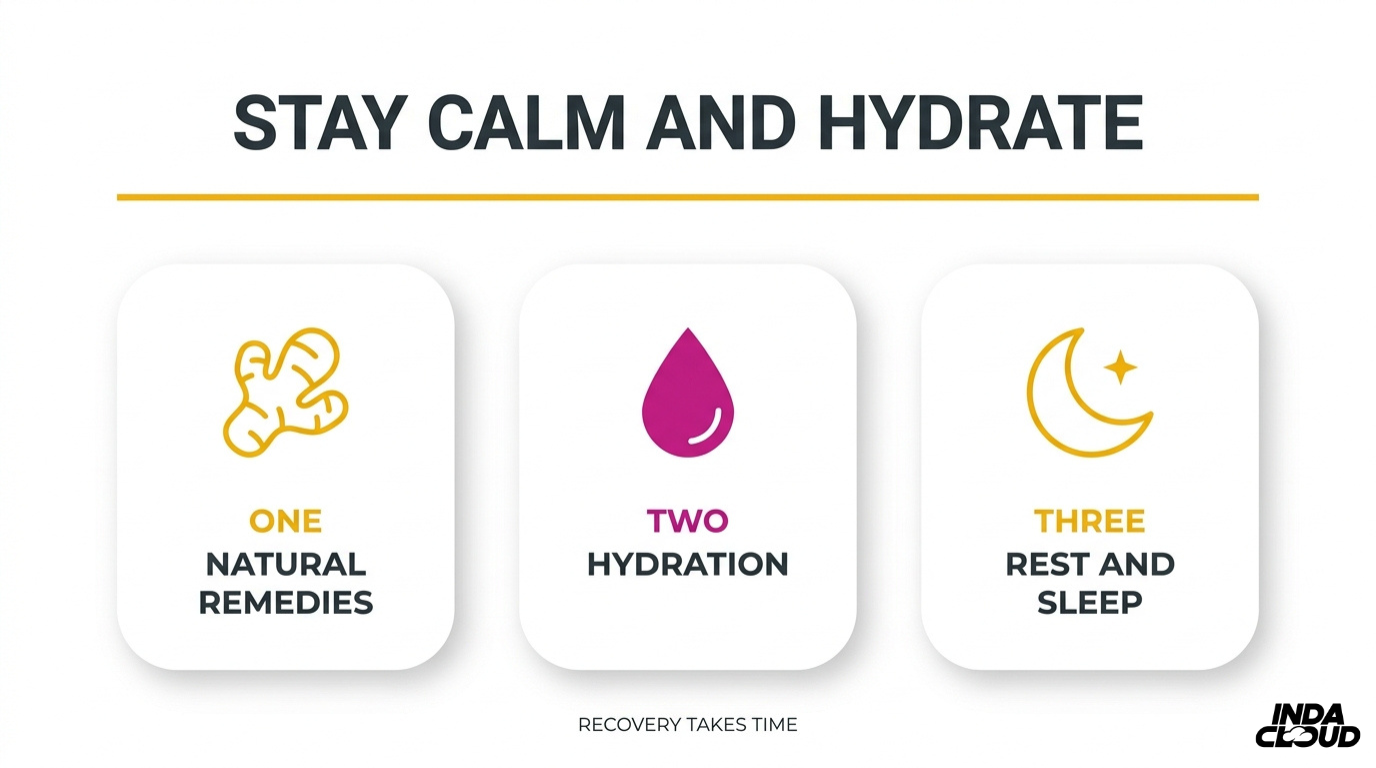 Edible overconsumption recovery guide showing how to stay calm hydrate use natural remedies and rest for recovery after taking too much THC